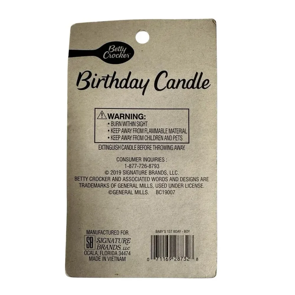 Betty Crocker Baby's 1st Birthday Age 1 Polka Dot and Balloon Blue Candle 4 inch